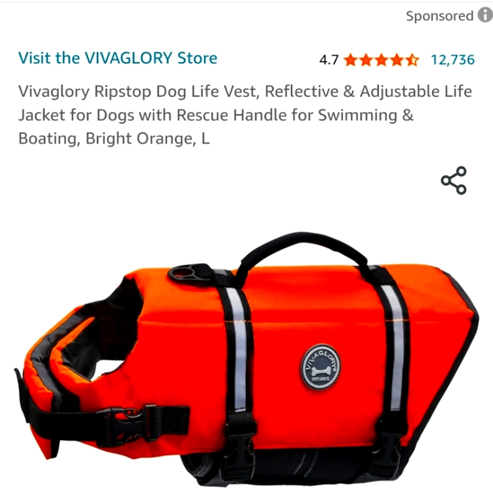 Vivaglory Ripstop Dog Life Vest, Reflective & Adjustable Life Jacket for Dogs
